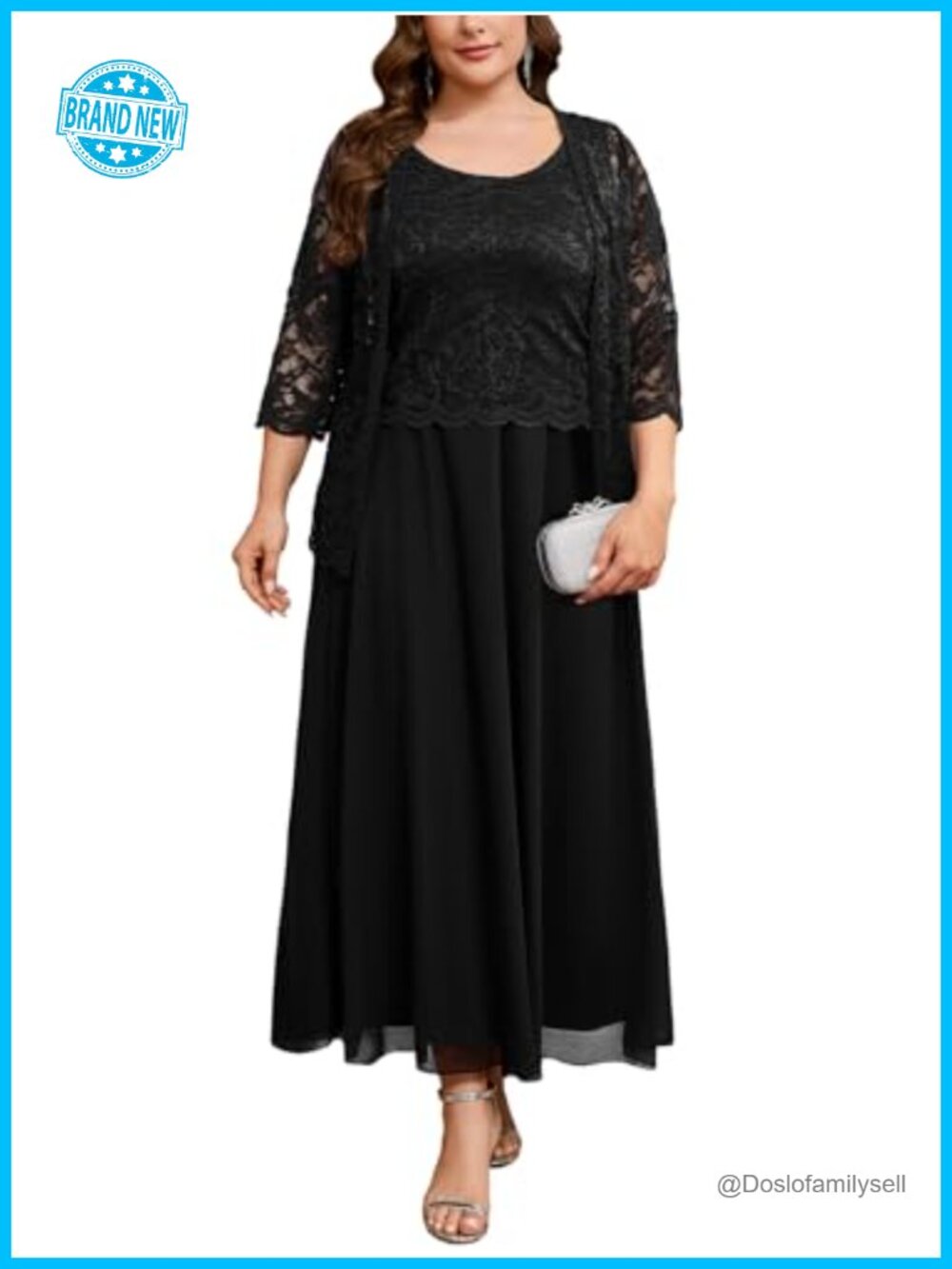 Plus Size 2 Piece Lace Chiffon Dress Set with Jacket Formal Wedding
